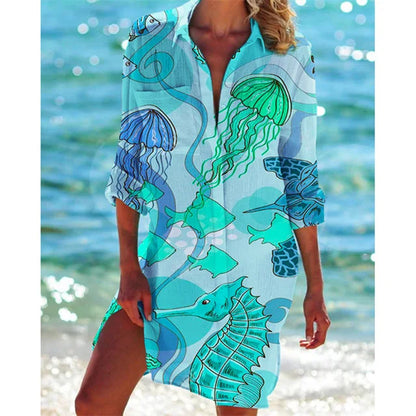 Long Hawaiian blouse with floral pattern – Zoë