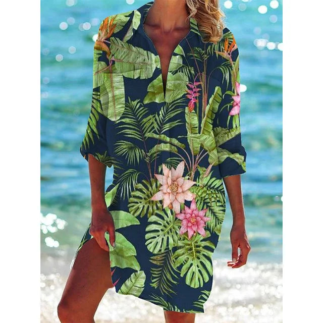 Long Hawaiian blouse with floral pattern – Zoë