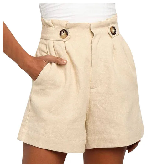Beige women's high waist summer shorts with a wide leg – Maya