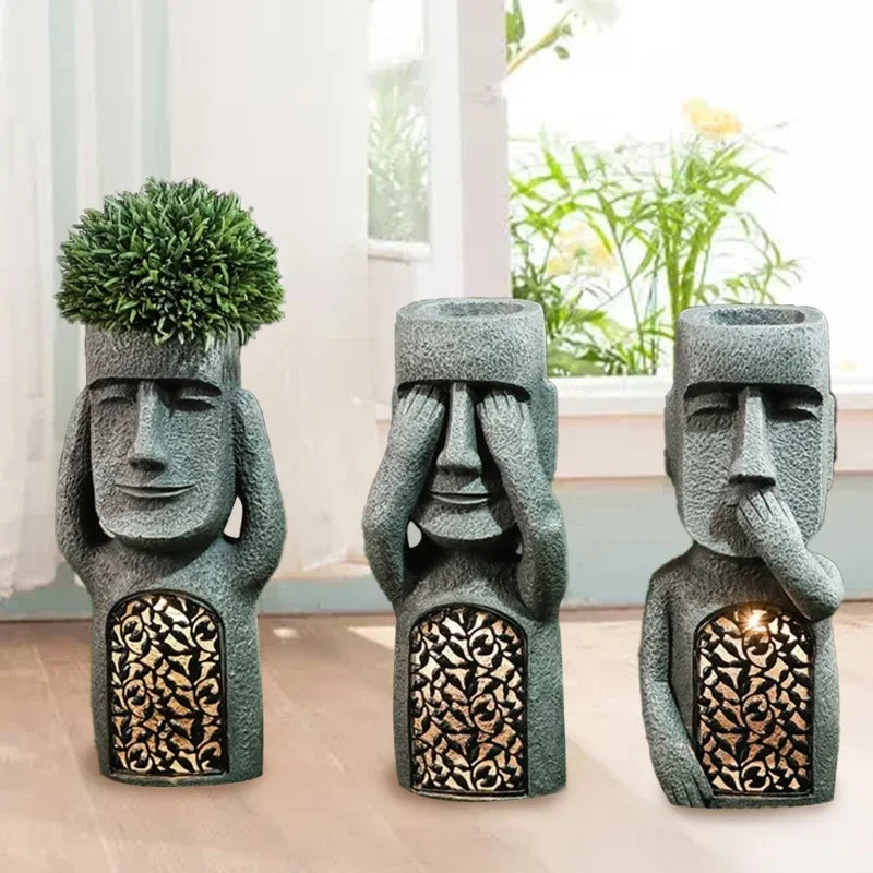 Easter Island Pot Plant Figure with LED Light - MoaiGlow