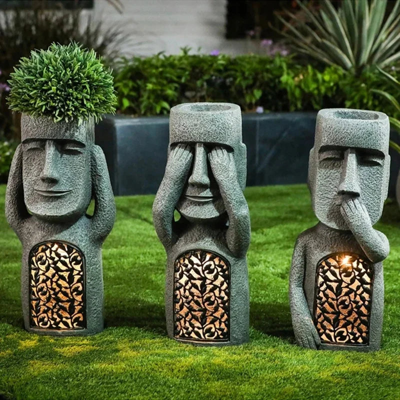 Easter Island Pot Plant Figure with LED Light - MoaiGlow