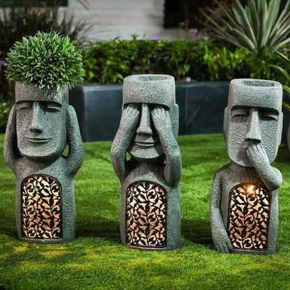 Easter Island Pot Plant Figure with LED Light - MoaiGlow