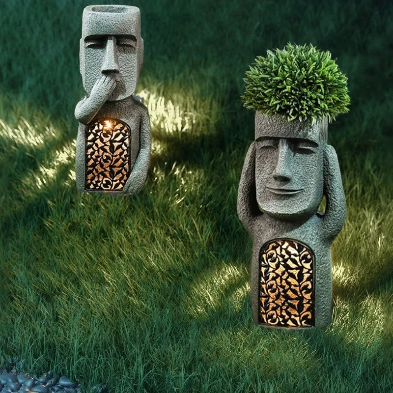 Easter Island Pot Plant Figure with LED Light - MoaiGlow