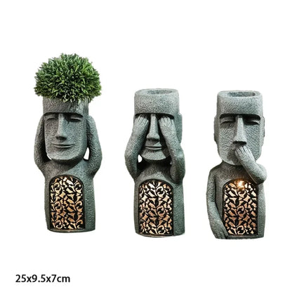 Easter Island Pot Plant Figure with LED Light - MoaiGlow