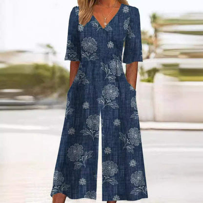 Autumnal & Stylish Women's Wide-Leg Jumpsuit – Elina