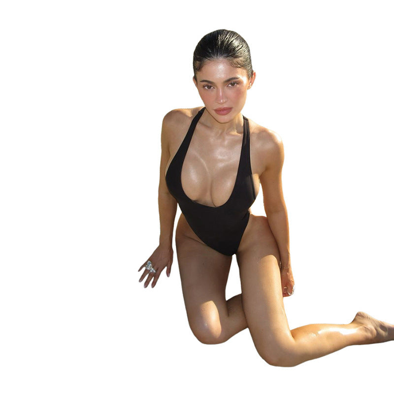 Stylish women's swimsuit with a deep round neckline & body-hugging cut – Noa