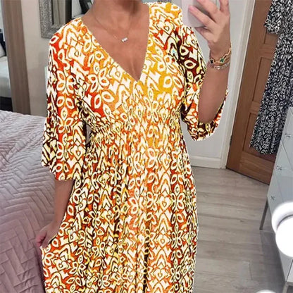 Long Floral Dress with V-neck – Liora