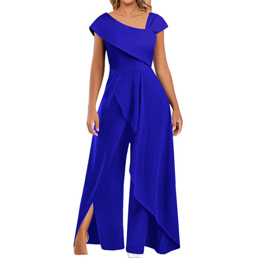 Asymmetrical women's jumpsuit with diagonal collar – Selina