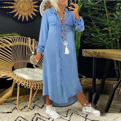 Trendy Denim Dress with Button Closure and Pockets – Isaline