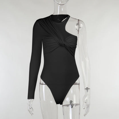Stylish women's long-sleeve bodysuit with drape effect & figure-hugging cut – Mira