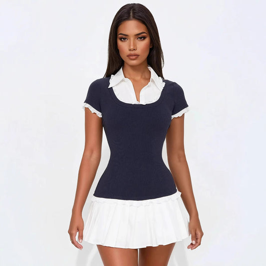 Trendy autumn mini dress with frilled detailing and a figure-hugging cut – Nia