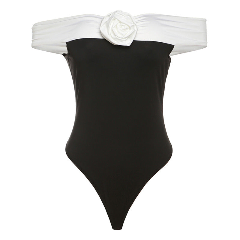 Trendy women's swimsuit with off-shoulder design & floral details – Elara