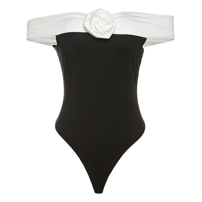 Trendy women's swimsuit with off-shoulder design & floral details – Elara