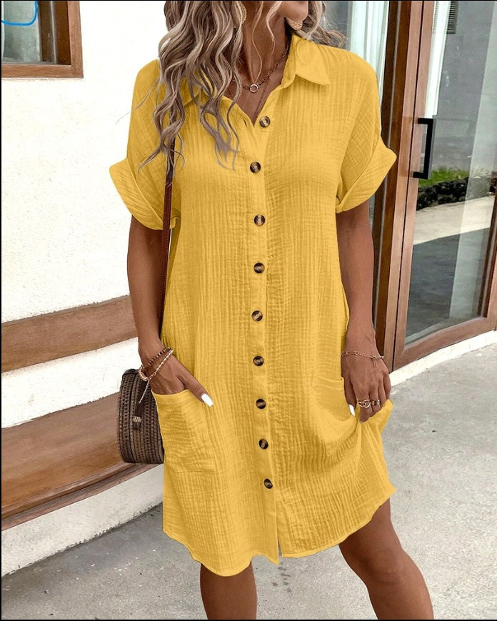 Summer dress with button fastening and short sleeves – Lotte