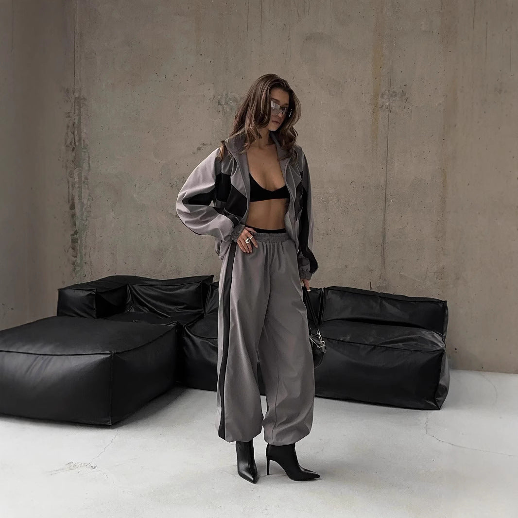 Women's Windbreaker Tracksuit Set with Wide-Leg Pants 7