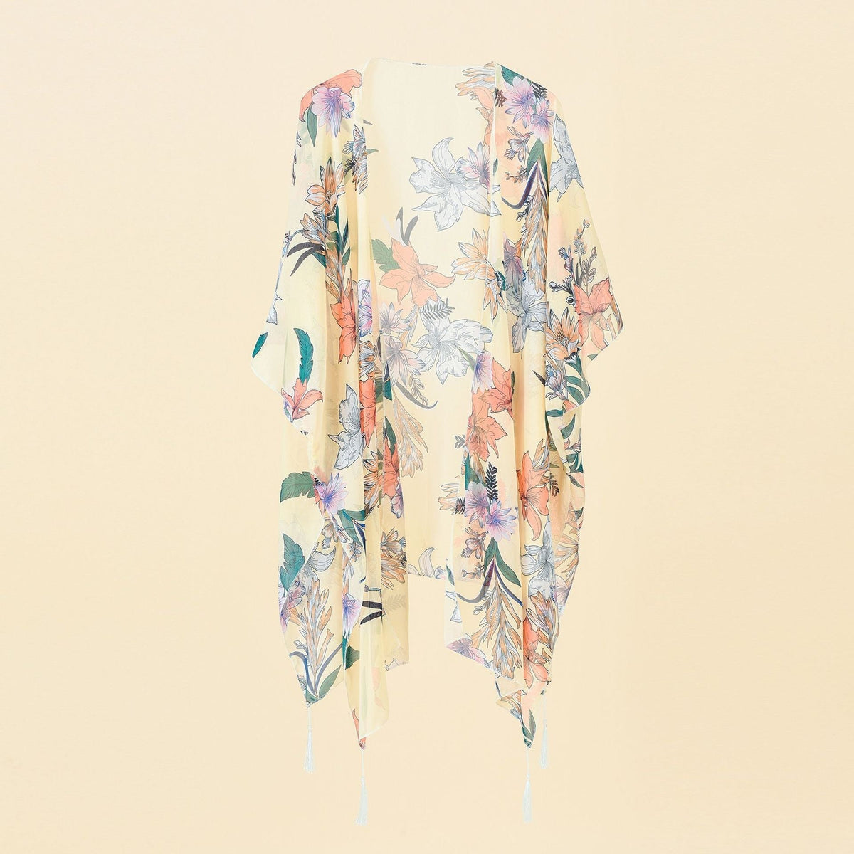 Kimono cover-up with floral print and fringe – Liora