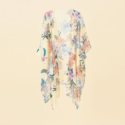 Kimono cover-up with floral print and fringe – Liora