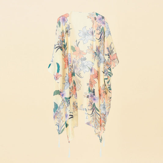 Kimono cover-up with floral print and fringe – Liora