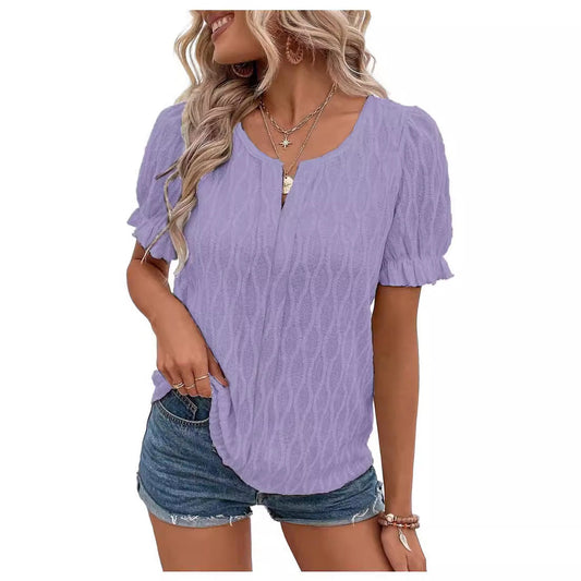 Airy & Stylish Women's Puff Sleeve Blouse with Lace Accent – Noemi