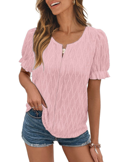 Airy & Stylish Women's Puff Sleeve Blouse with Lace Accent – Noemi