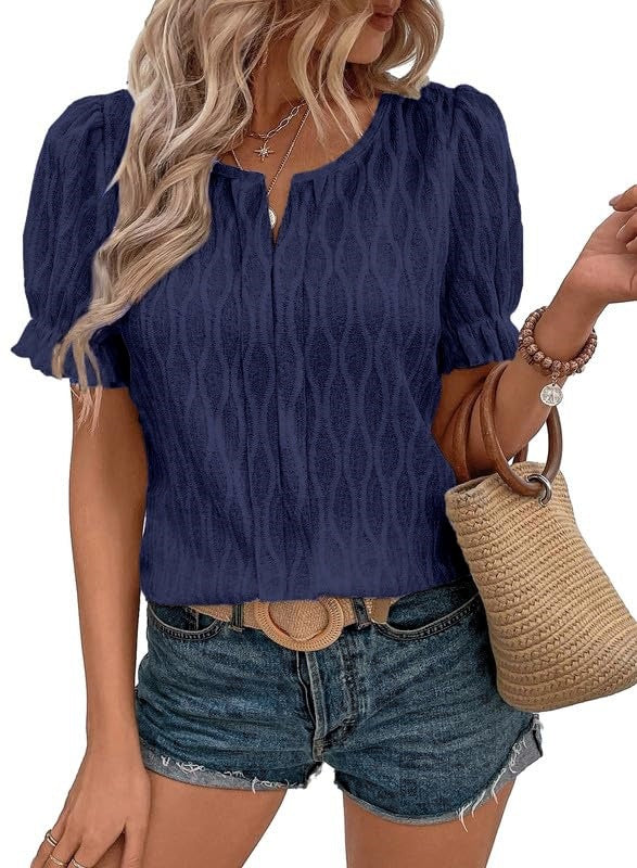 Airy & Stylish Women's Puff Sleeve Blouse with Lace Accent – Noemi