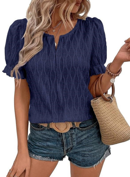 Airy & Stylish Women's Puff Sleeve Blouse with Lace Accent – Noemi