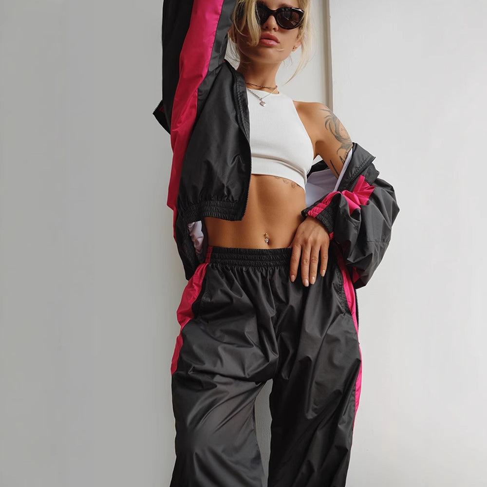 Women's Windbreaker Tracksuit Set with Wide-Leg Pants 10