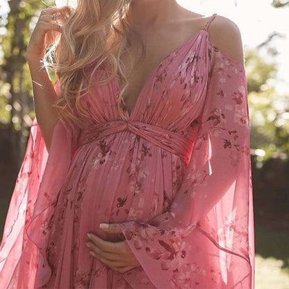 Swinging Pink Chiffon Dress with Flared Sleeves - Isabelle