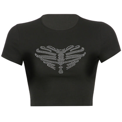 Trendy women's crop top with rhinestone skeleton pattern – Yara