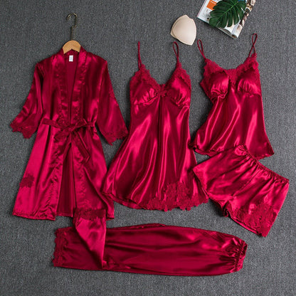 5-Piece Satin Sleep Set with Lace for Women – Liora