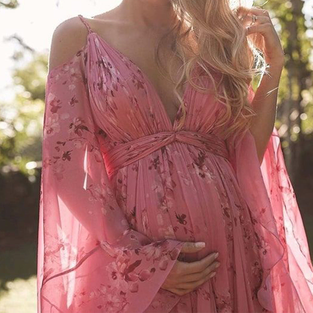 Swinging Pink Chiffon Dress with Flared Sleeves - Isabelle