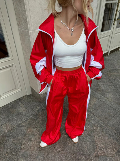 Women's Windbreaker Tracksuit Set with Wide-Leg Pants 17