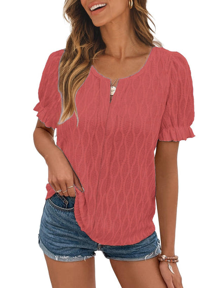 Airy & Stylish Women's Puff Sleeve Blouse with Lace Accent – Noemi