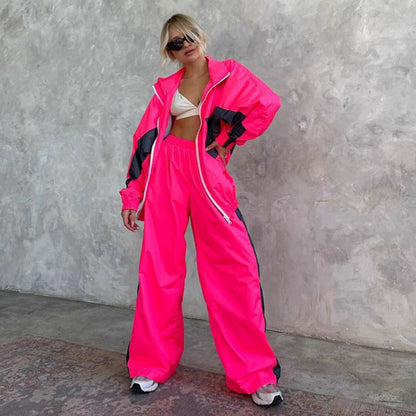 Women's Windbreaker Tracksuit Set with Wide-Leg Pants 8