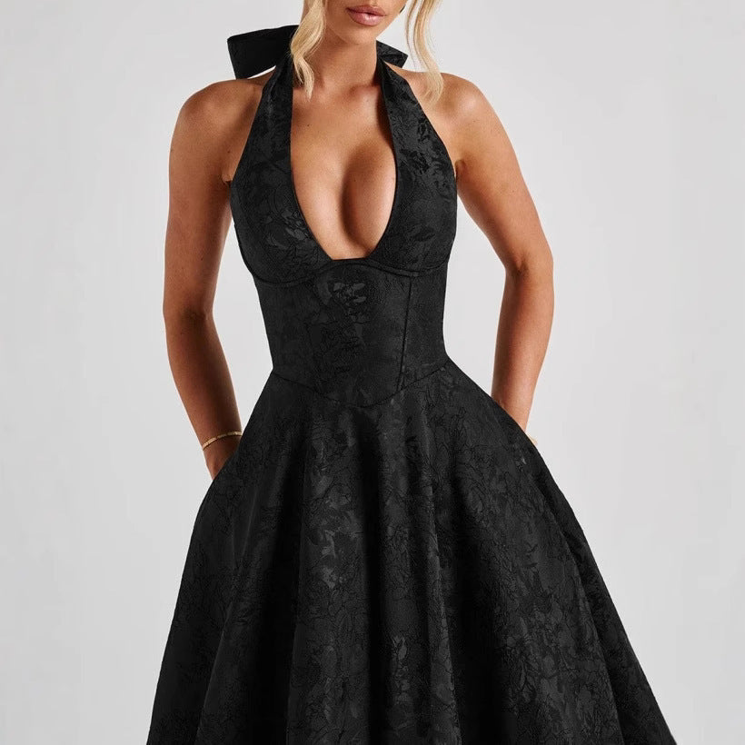 Stylish Women's A-Line Cocktail Dress with Deep V-Neck – Liora