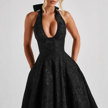 Stylish Women's A-Line Cocktail Dress with Deep V-Neck – Liora