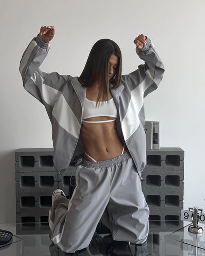 Women's Windbreaker Tracksuit Set with Wide-Leg Pants 20