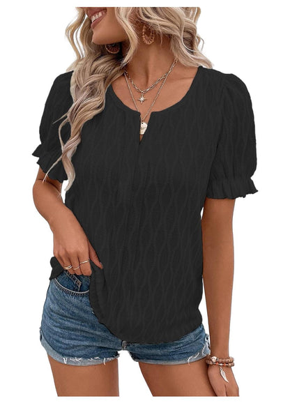 Airy & Stylish Women's Puff Sleeve Blouse with Lace Accent – Noemi