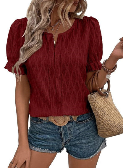 Airy & Stylish Women's Puff Sleeve Blouse with Lace Accent – Noemi