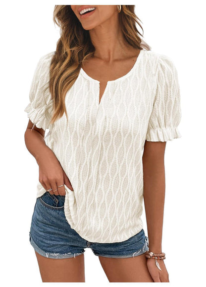 Airy & Stylish Women's Puff Sleeve Blouse with Lace Accent – Noemi