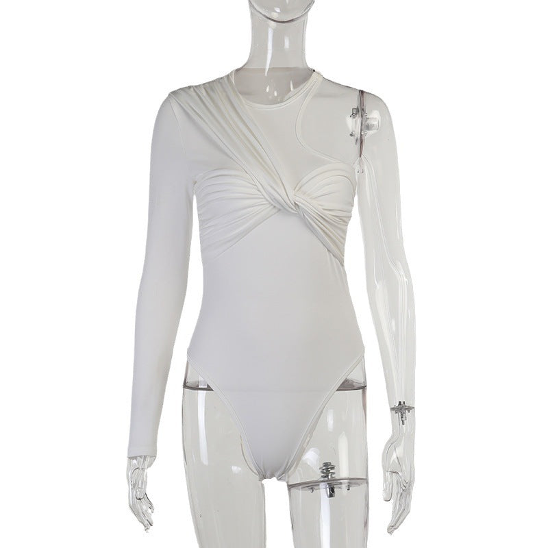 Stylish women's long-sleeve bodysuit with drape effect & figure-hugging cut – Mira