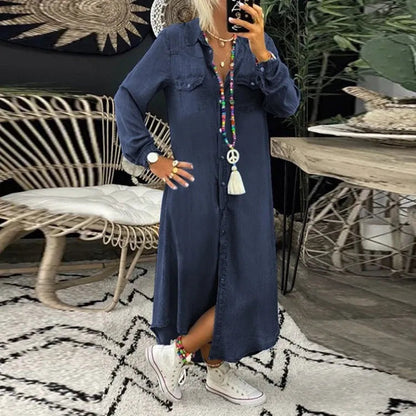 Trendy Denim Dress with Button Closure and Pockets – Isaline