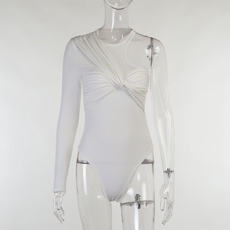 Stylish women's long-sleeve bodysuit with drape effect & figure-hugging cut – Mira