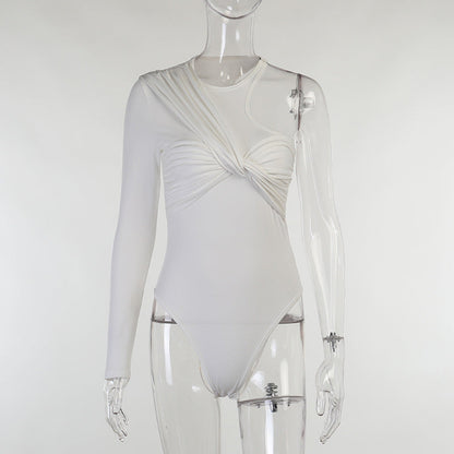 Stylish women's long-sleeve bodysuit with drape effect & figure-hugging cut – Mira