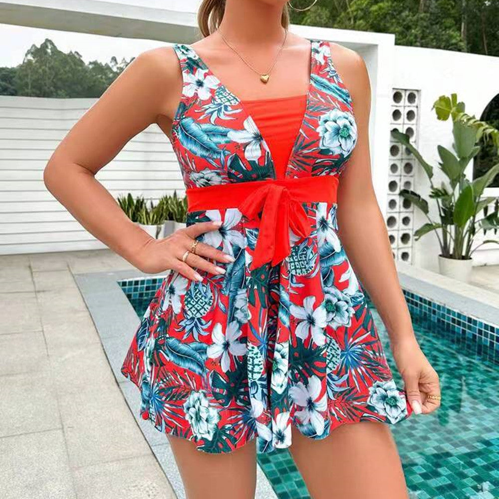 Trendy tankini with print and skirt-style lace – Zamira