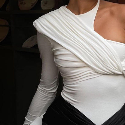 Stylish women's long-sleeve bodysuit with drape effect & figure-hugging cut – Mira