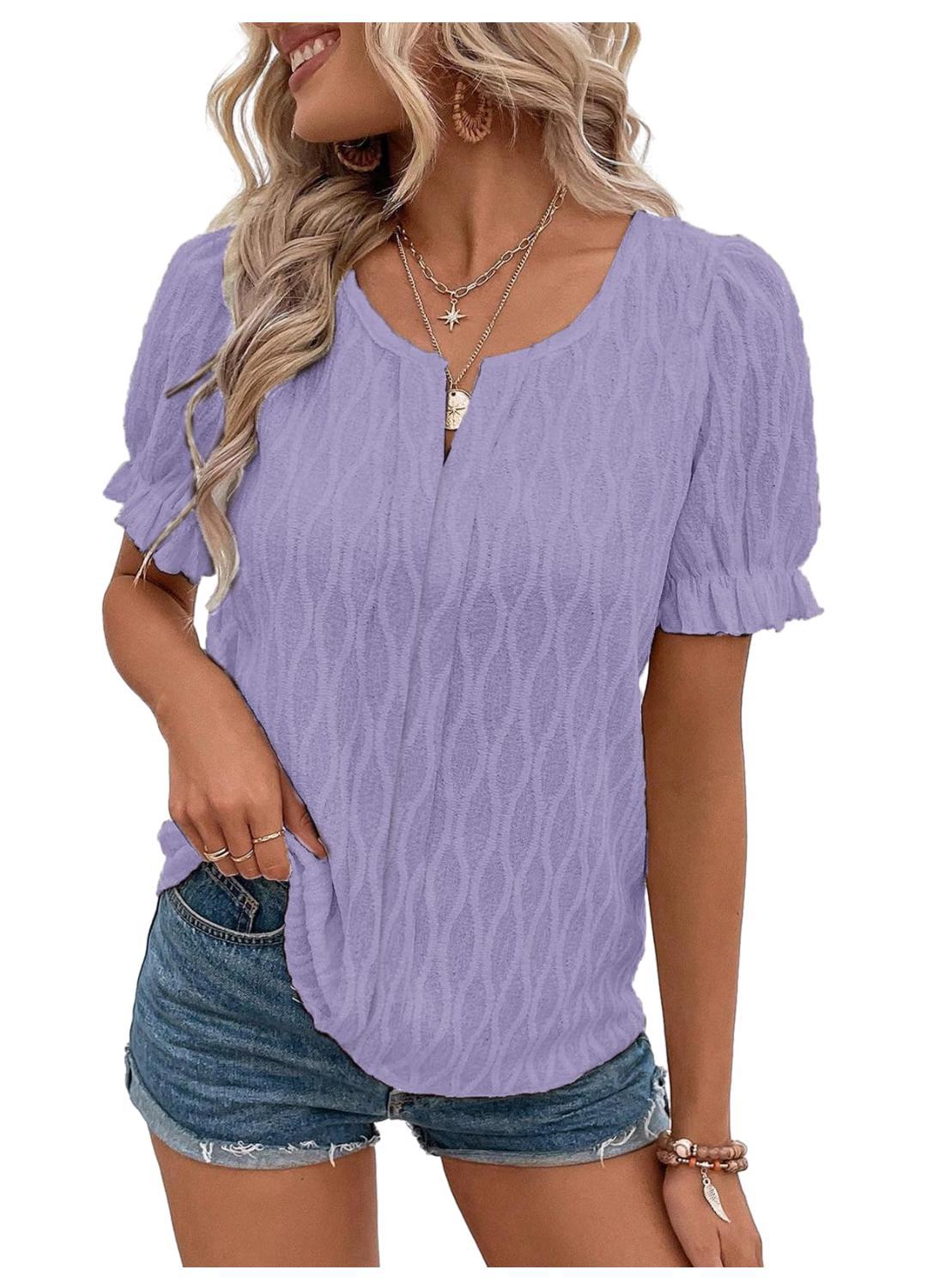 Airy & Stylish Women's Puff Sleeve Blouse with Lace Accent – Noemi