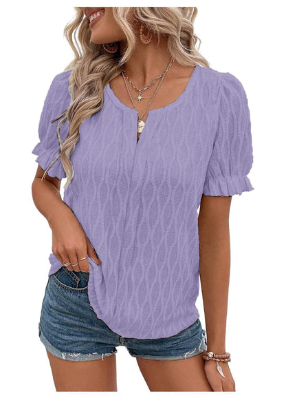 Airy & Stylish Women's Puff Sleeve Blouse with Lace Accent – Noemi