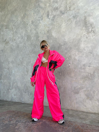 Women's Windbreaker Tracksuit Set with Wide-Leg Pants 18