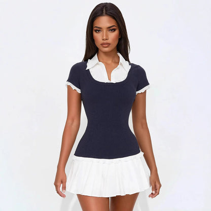 Trendy autumn mini dress with frilled detailing and a figure-hugging cut – Nia